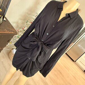L*SPACE Black Long Sleeve Button Front Dress w wide band waist tie@/the front